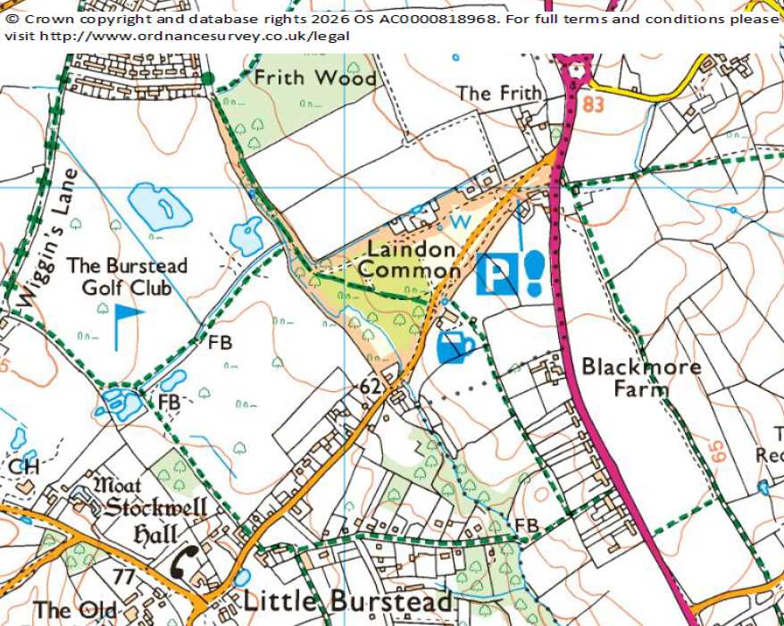 Ordnance Survey map showing Laindon Common in Little Burstead